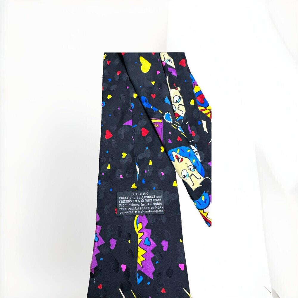 Vintage Bolero Rocky & Bullwinkle Mens Tie 56" 3.75" Natasha Boris Spy TNT Heart - Picture 5 of 6